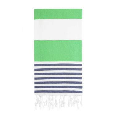 Citizens of the Beach Green Navy Blue Striped Beach Bath Towel - 100% Turkish Cotton Sand Resistant Quick Drying Absorbent