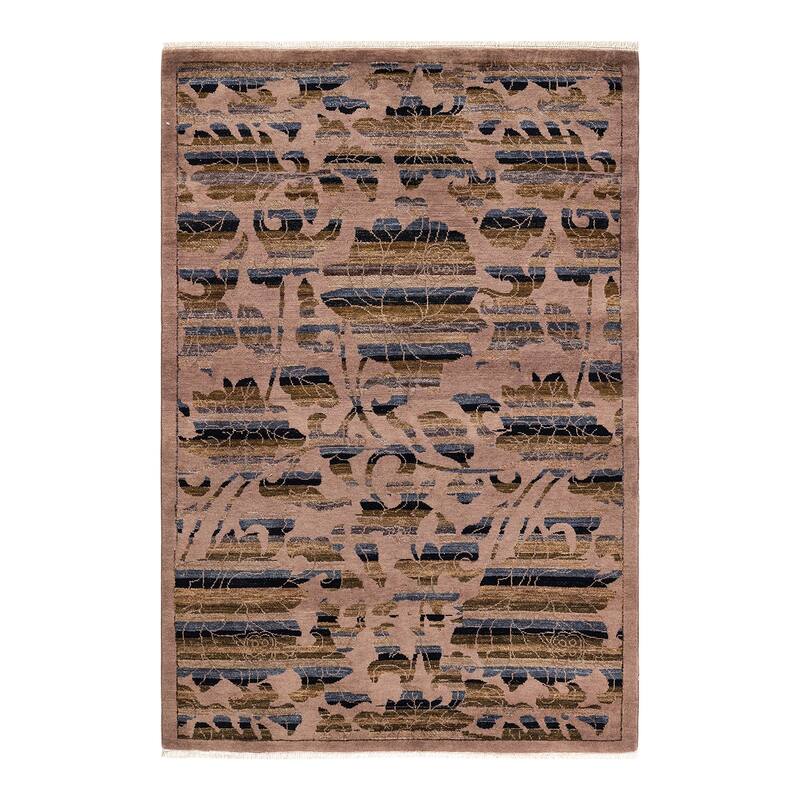 Overton Hand Knotted Wool Contemporary Abstract Beige Area Rug - 4' x 6' - Fawn - 4' x 6'