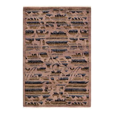 Overton Hand Knotted Wool Contemporary Abstract Beige Area Rug - 4' x 6'
