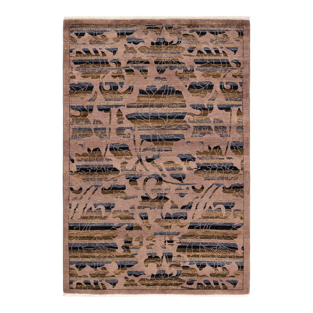Overton Hand Knotted Wool Contemporary Abstract Beige Area Rug - 4' x 6'