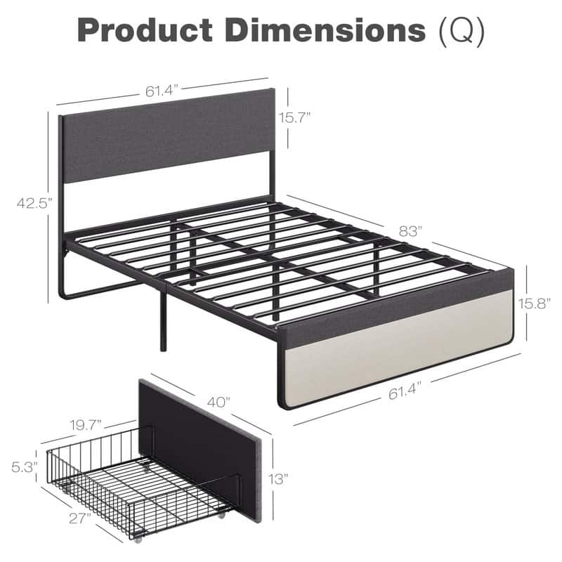Upholstered Bed Frame with 2 Storage Drawers