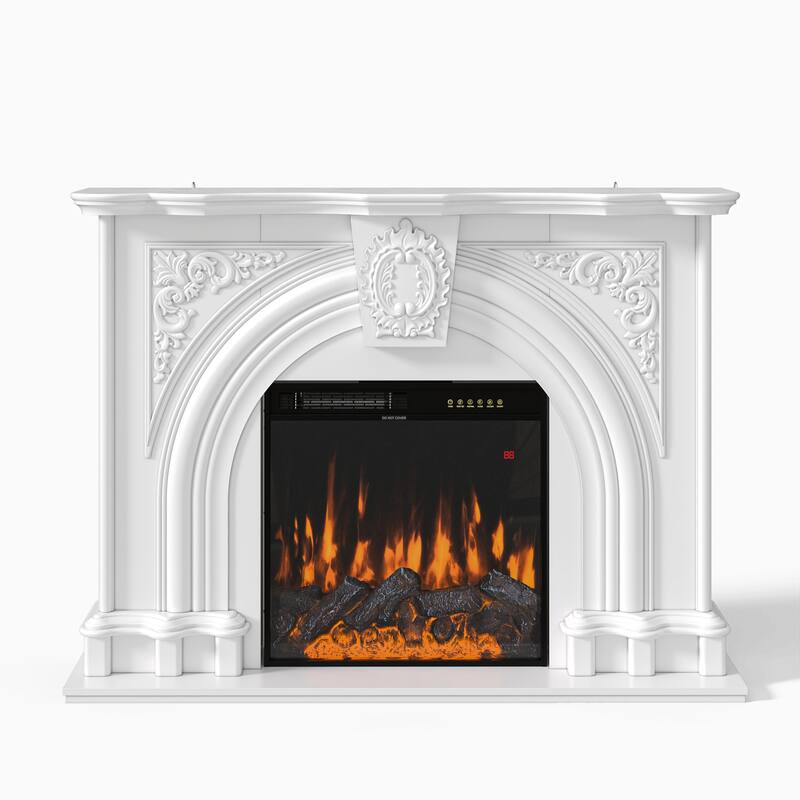 Freestanding Electric Fireplace with Mantel, 24" Electric Fireplace Insert, Adjustable Flame Colors, Remote Control & Thermostat