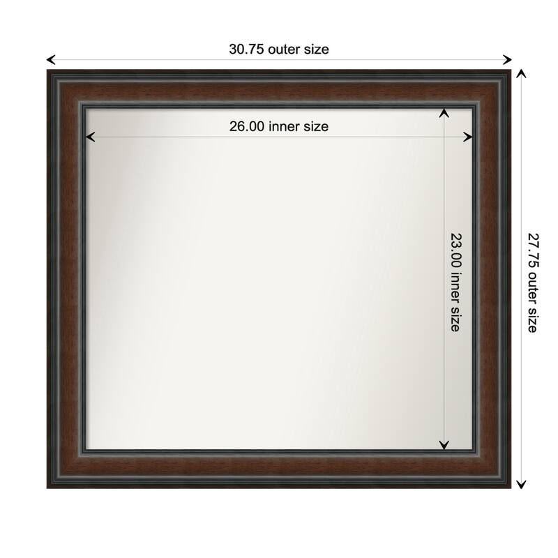 Cyprus Walnut Framed Non-Beveled Custom Wall Mirror, Bathroom Vanity Mirror - Outer Size: 30.75 x 27.75