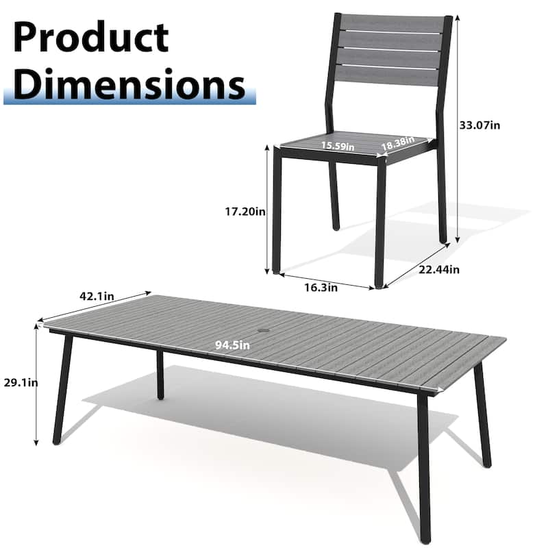 9-piece Outdoor Patio Aluminum Rectangle Dining Set with Chairs Umbrella Hole