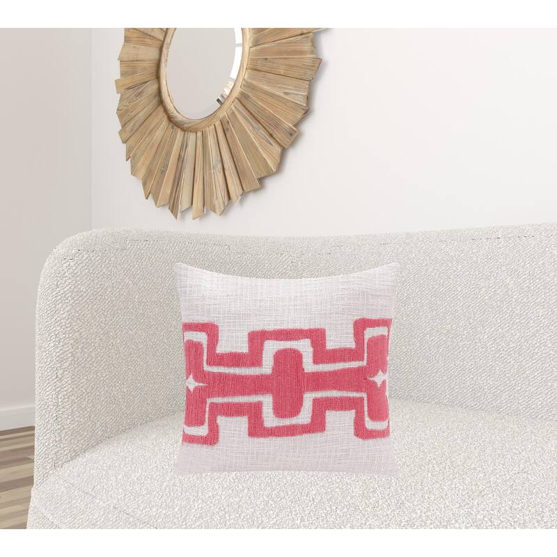 HomeRoots 20" X 20" Coral And Ivory 100% Cotton Geometric Zippered Pillow