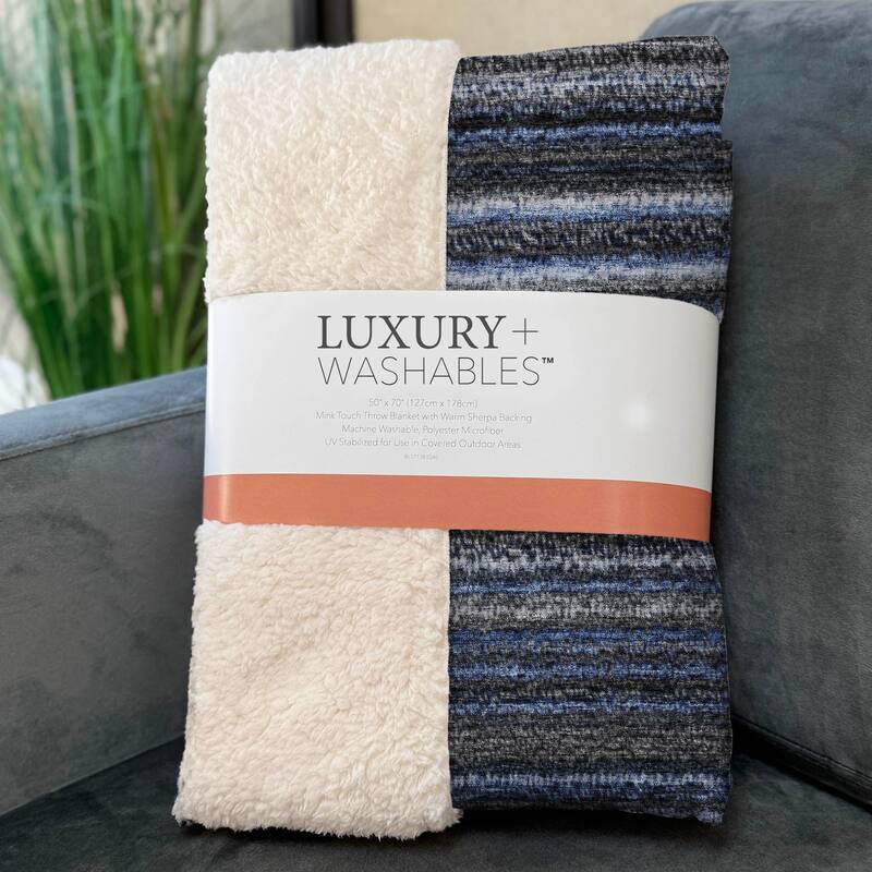 Premium Machine Washable Casual Stripes Sherpa Throw Blanket