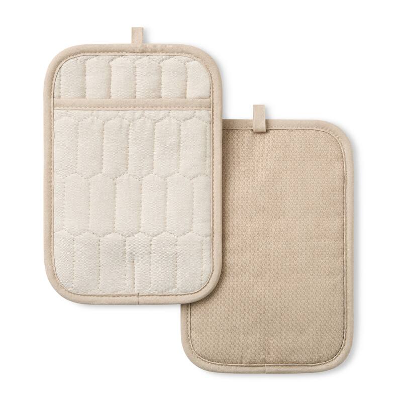 MARTHA STEWART Honeycomb Quilted Chambray Pot Holder 2-Pack Set - 7"x10"