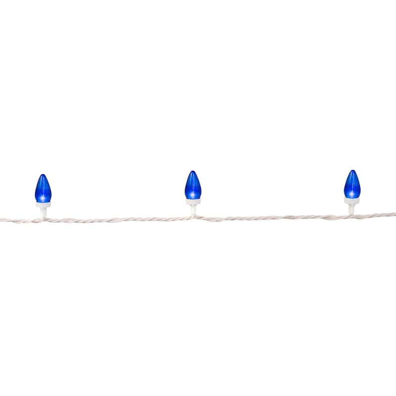 25 Count Blue LED C7 Christmas Lights 16 ft White Wire - 16'