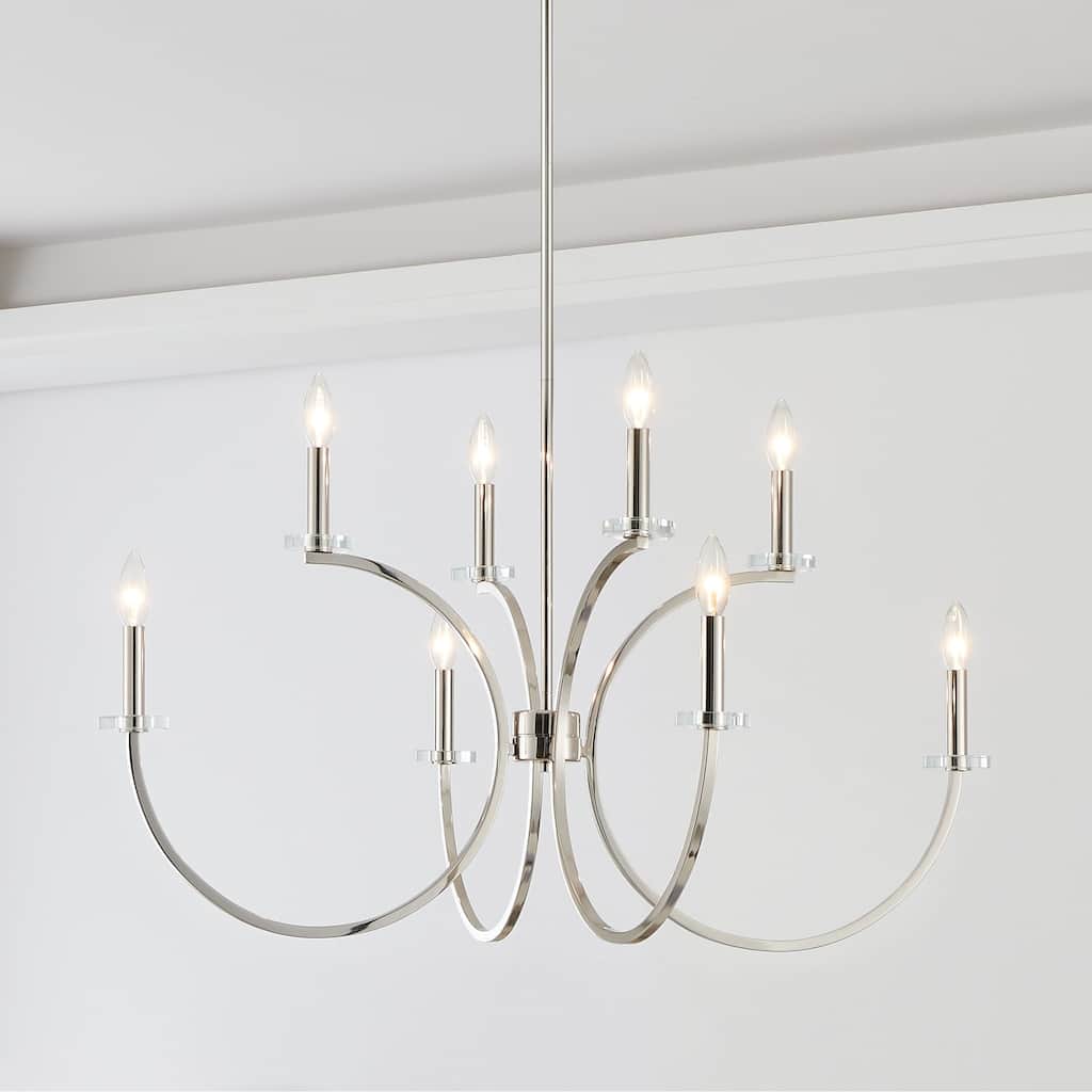 Thesis Florian 36-inch 8-light Polished Nickel and Clear Glass Chandelier - L: 36" x W: 36" x H: 19.25" x M-H: 66.5"