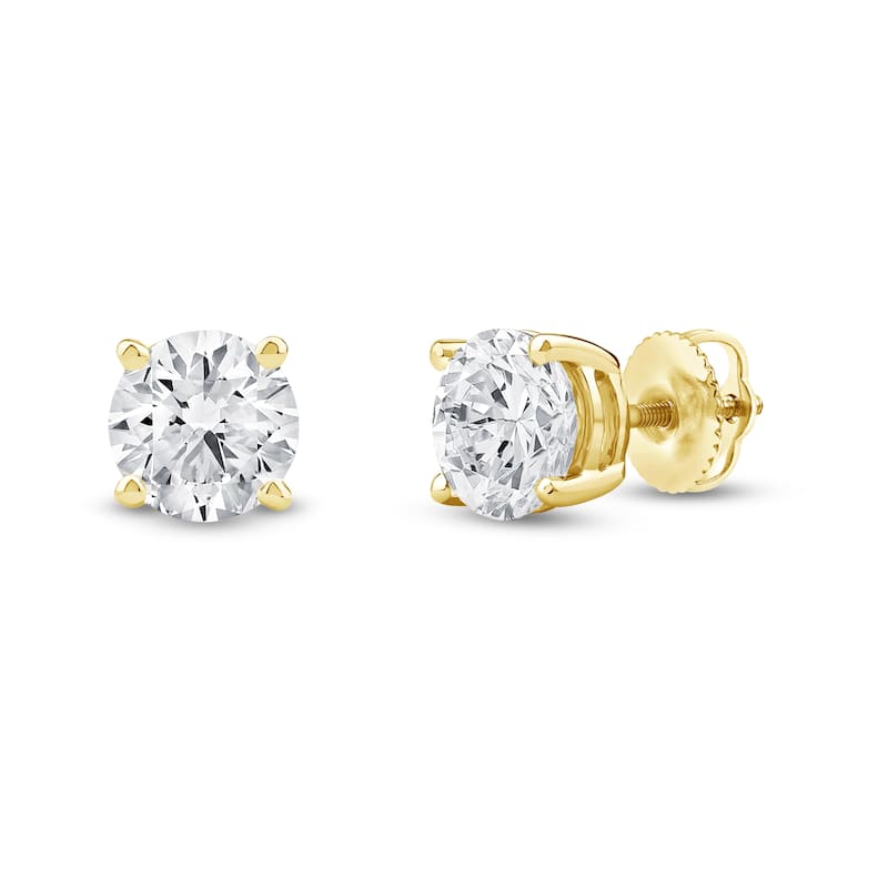 IGI Certified 1ct-4ct TDW Round Lab-Grown Diamond Solitaire Stud Earrings in 14k Gold for Women - 3ct - Yellow