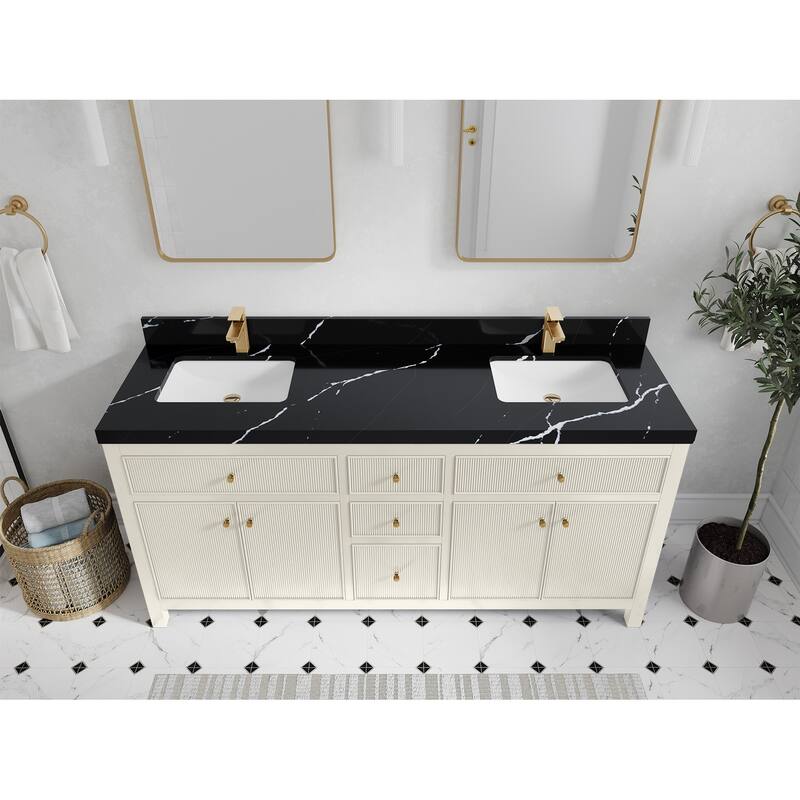 Willow Collections 72 in W x 22 in D Sonoma Free Standing Reeded Double Sink Bathroom Vanity with Countertop