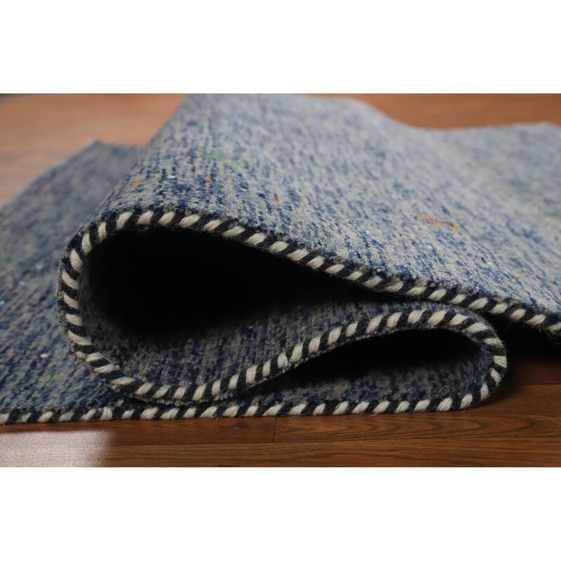 Hand Knotted Oriental 100% Wool Carpet Tribal Stripe Navy Blue & Blues Gabbeh Area Rug - 5' 10'' X 4' 0''
