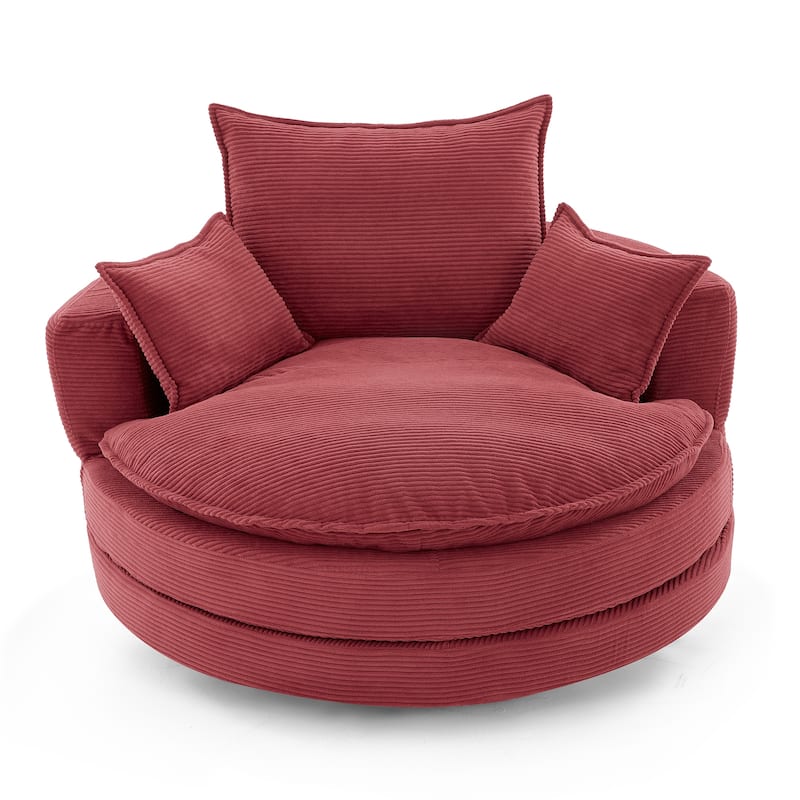 Roomfitters Swivel Barrel Chair with Dual-Layer Cushion and 3 Pillows, Comfy Accent Chair for Home or Office