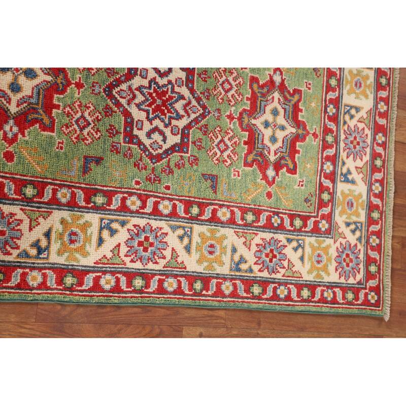 Light Green Kazak Oriental Accent Rug Handmade Wool Carpet - 2'9" x 4'1"