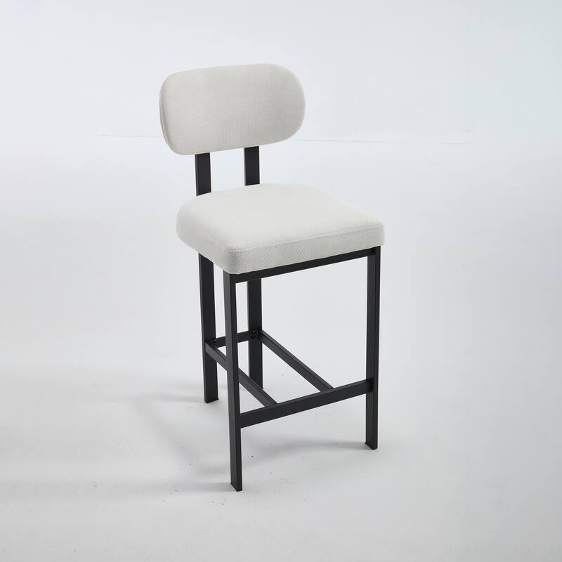 Bar Stools Set of 2, Fabric Upholstered Counter Height Bar Stools, Open Back Dining Chairs with Metal Legs & Footrest