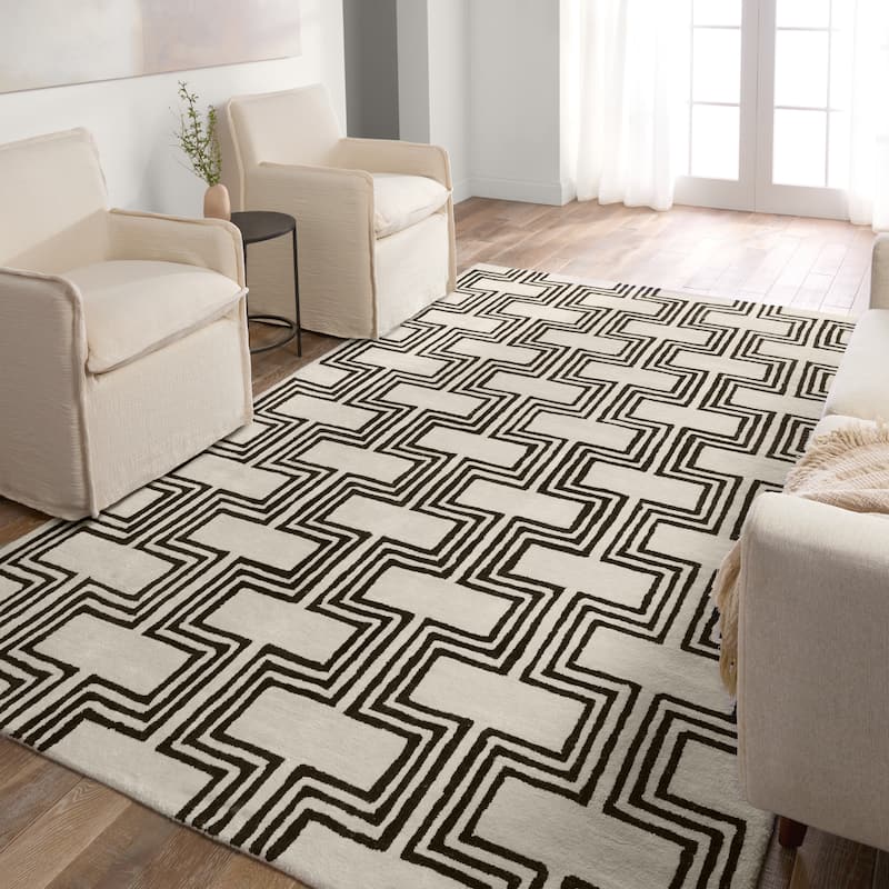Illi Handmade Geometric Cream/Black Area Rug