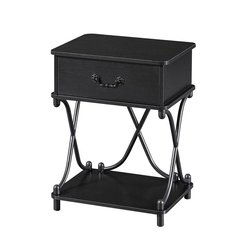 VECELO Mid Century Nightstand with Drawer & Open Shelf Curved X-Design Vintage Bedside Table for Bedroom and Living Room