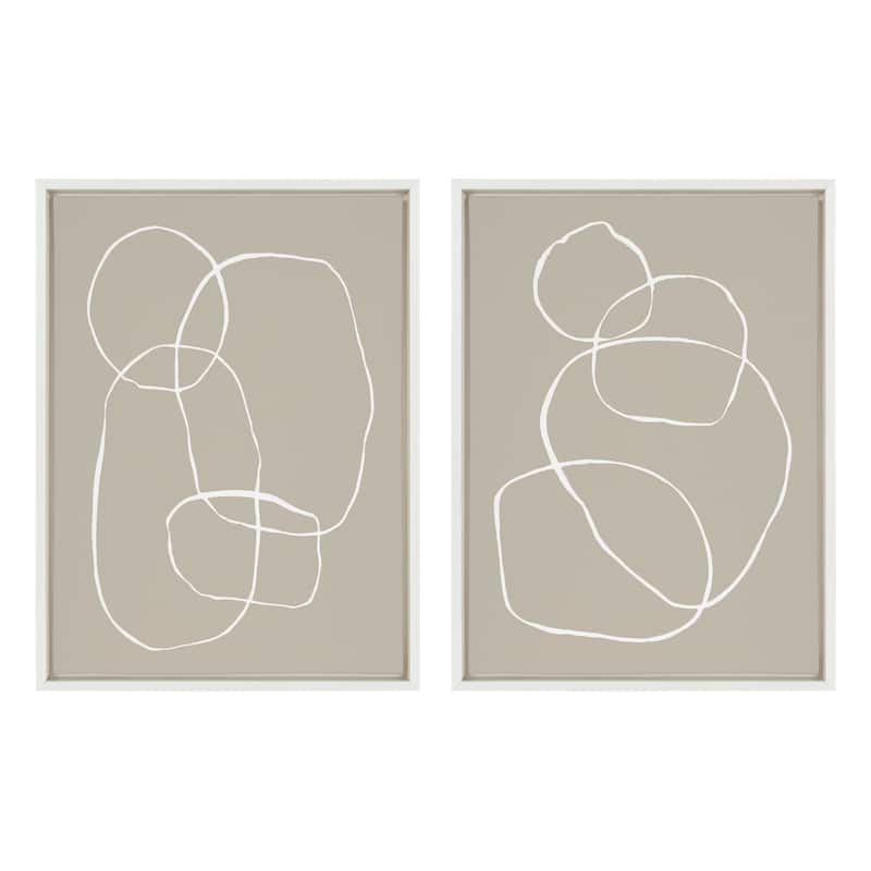 Kate and Laurel Sylvie Beige Circles Framed Canvas Set by Teju Reval
