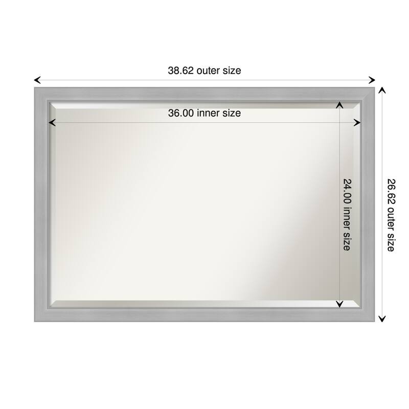 Beveled Wall Mirror - Vista Brushed Nickel Narrow Frame - Vista Brushed Nickel Narrow - 38.5 x 26.5-inch