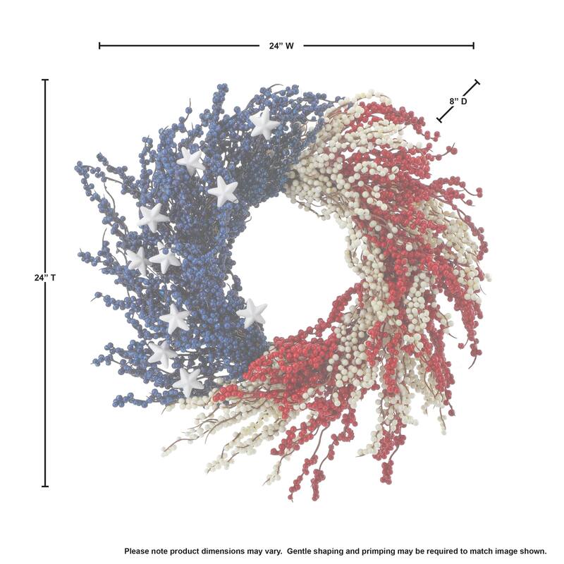 Patriotic Berry Wreath W Stars 24"