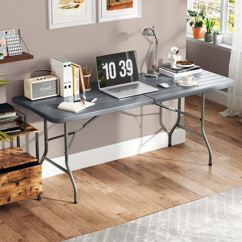 Costway 6 ft Portable Folding Table with Wood Grain HDPE Tabletop Safe - See Details