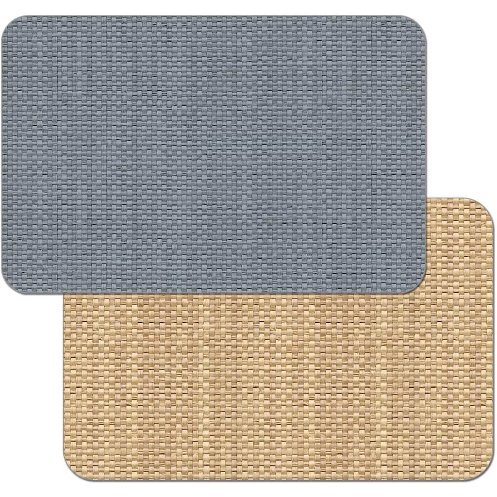 CounterArt Grey and Natural Basket Weave Design Reversible Easy Care Plastic Placemat Set of 4 Made in The USA