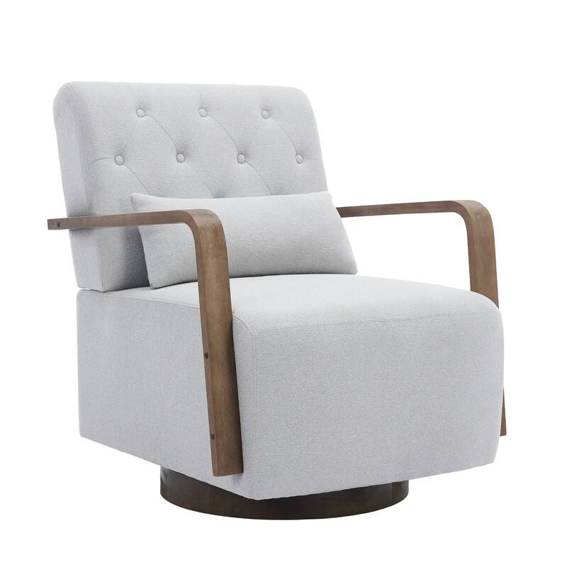 Solid Wood Swivel Accent Chair with Armrests and Lumbar Pillow - 360° Rotation