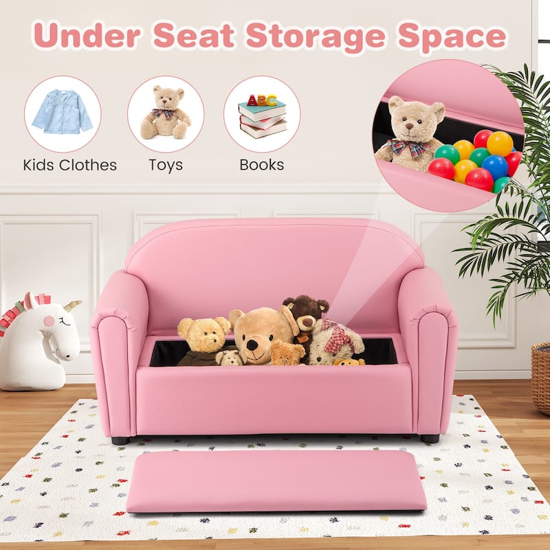 Kid-Sized Lightweight Pink Sofa with Storage Compartment for Playroom or Bedroom - 35" x 16" x 19.5" (L x W x H)