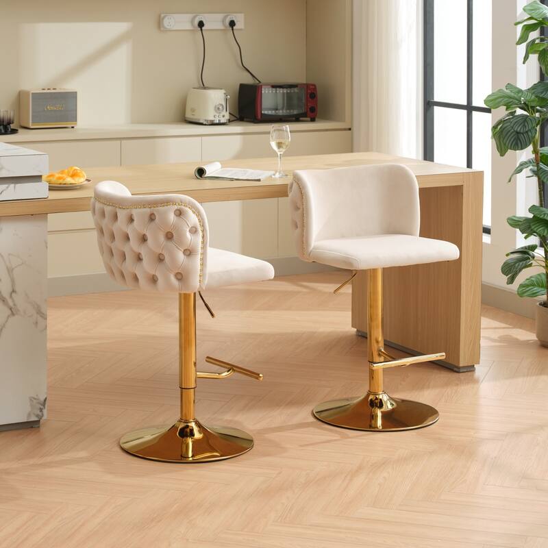 Adjustable Seat Height Swivel Barstools with Tufted Back - Set of 2