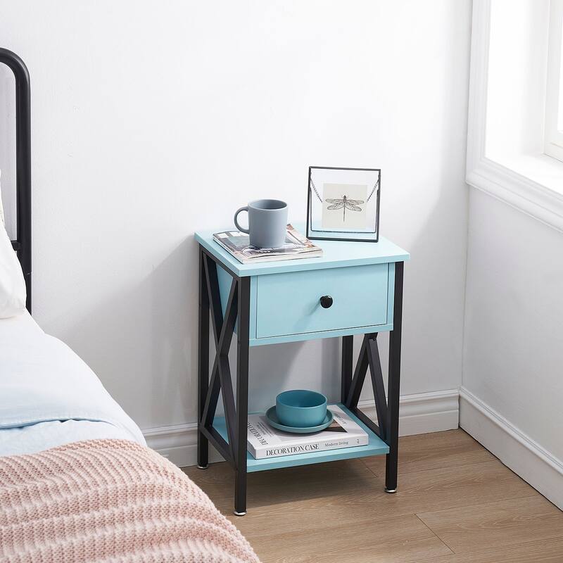 VECELO Mid Century Modern Nightstand with Storage Shelves, Set of 2 Nightstands, End Table/Side Table