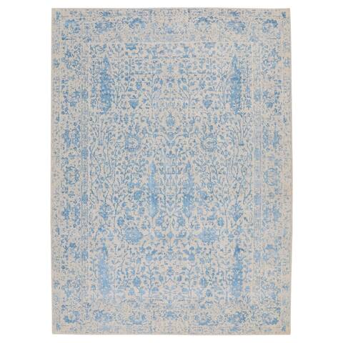 Shahbanu Rugs Blue Fine Broken Cypress Tree Design Wool And Art Silk Thick Hand Loomed Oriental Rug (8'10" x 12'2")