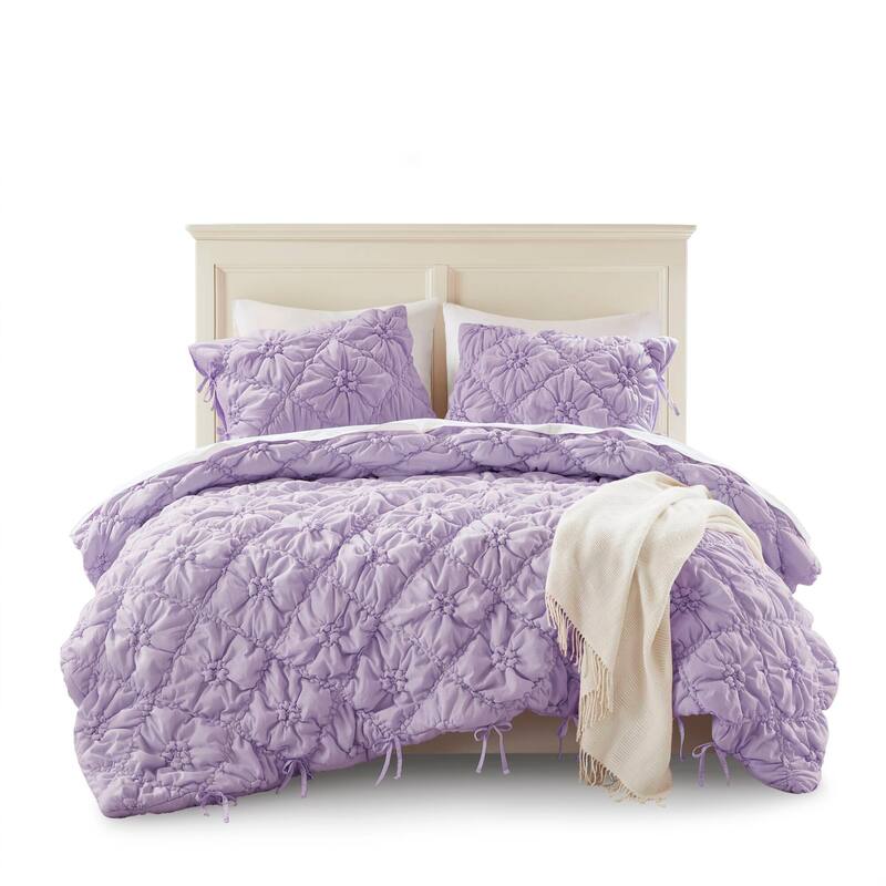 Rossetta 3-Piece Full/Queen Extured Floral Cozy Puffy Design Comforter Set