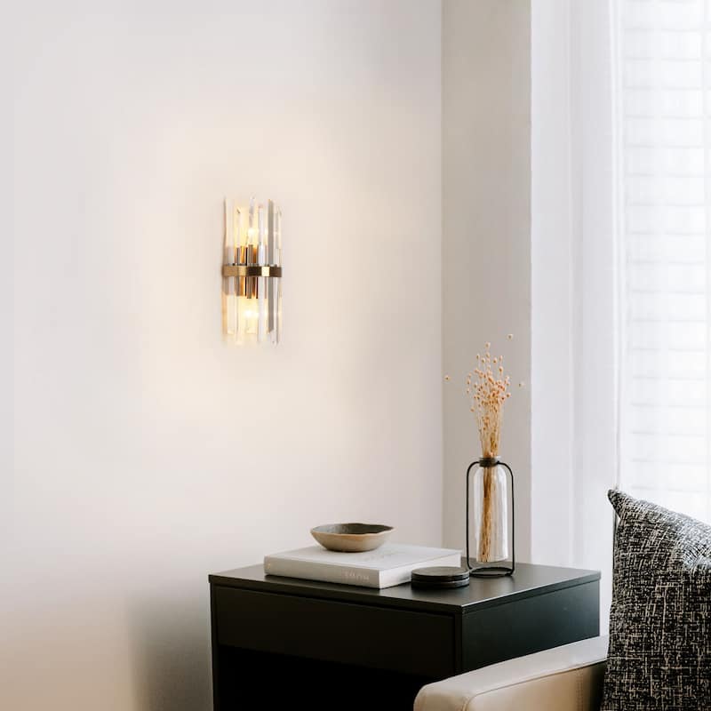 Modern 2-Light Glam Crystal Bathroom Vanity Lights Gold Wall Sconce - W6" x H12"