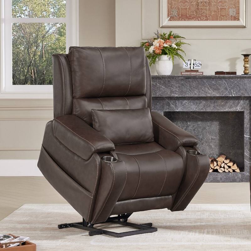 Spruce & Spring Leather Lift Recliner Chair for Elderly with Heat and Massage - Brown