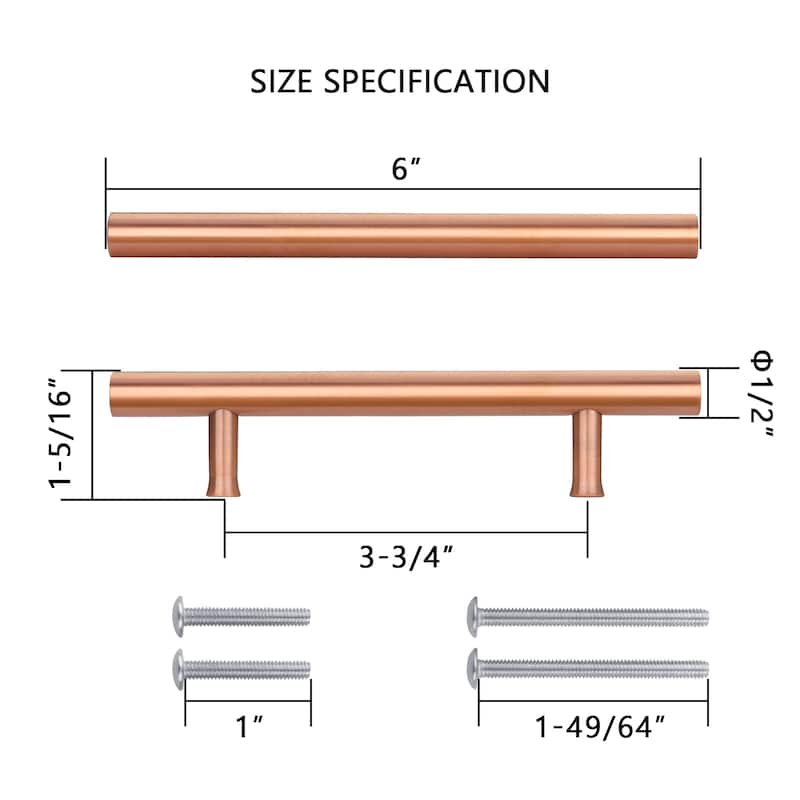 3-3/4 Inch Hole Center Copper Kitchen Cabinet Handles 100% Solid Brass Drawer Pulls (5-PACK)