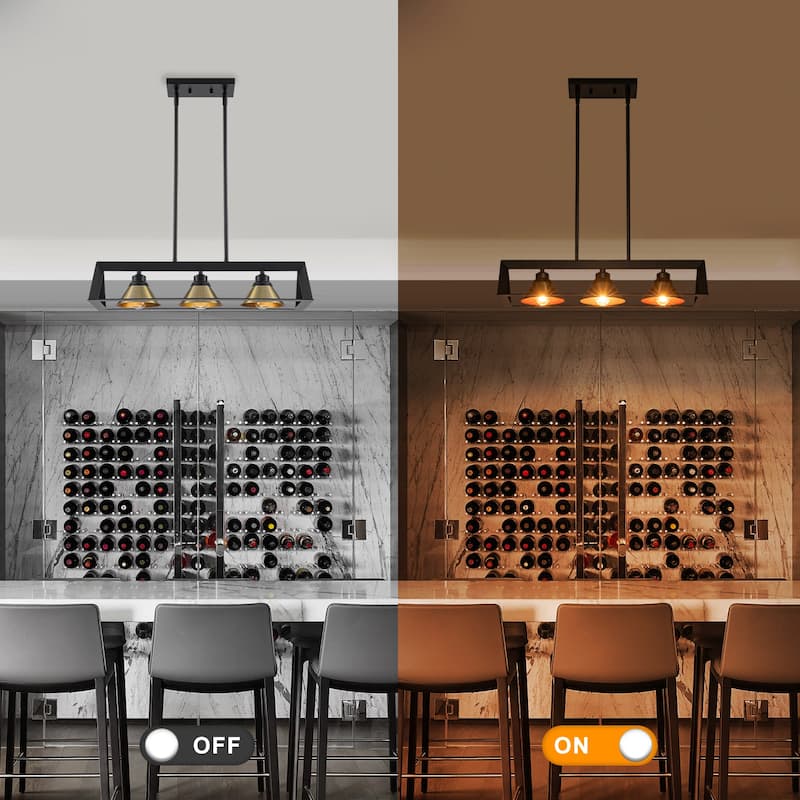 3-Light Industrial Linear Kitchen Island Pendant Light Cone Shades - Dia.25.59-in