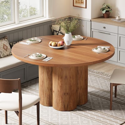 47 Inches Round Dining Table, Wood Kitchen Table with Fluted Base - 47.24"D x 47.24"W x 29.52"H