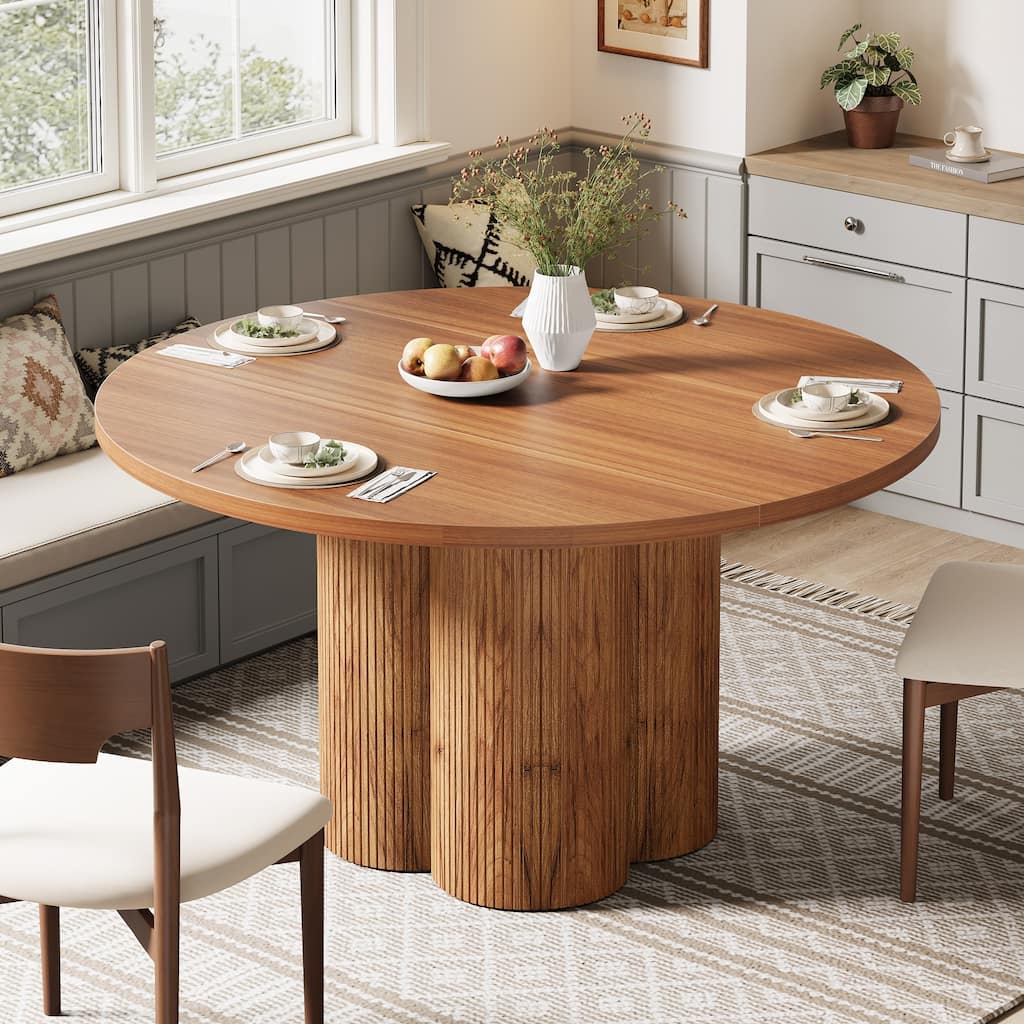 47-inch Round Kitchen Dining Table with Fluted Base - 47.24"D x 47.24"W x 29.52"H