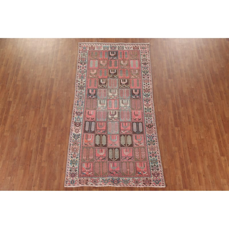 Hand Knotted Oriental 100% Wool Carpet Traditional All-Over Pink Bakhtiari Area Rug - 9' 3'' X 4' 8''