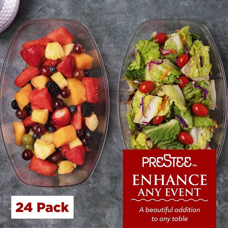 12/24 Pack Clear Oval Plastic Serving Bowls (64 Oz) / Disposable Dishes - 64 Oz