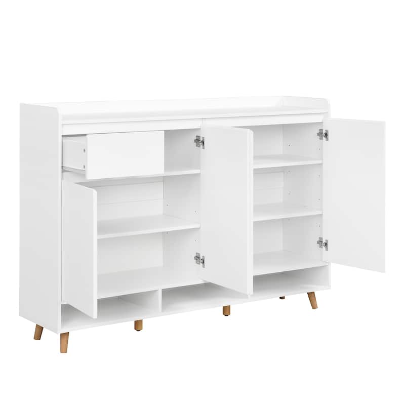 Shoe Cabinet with Adjustable Shelves, Multi-Functional Storage Cabinet, Freestanding Shoe Rack with 1 Drawer & 4 Door
