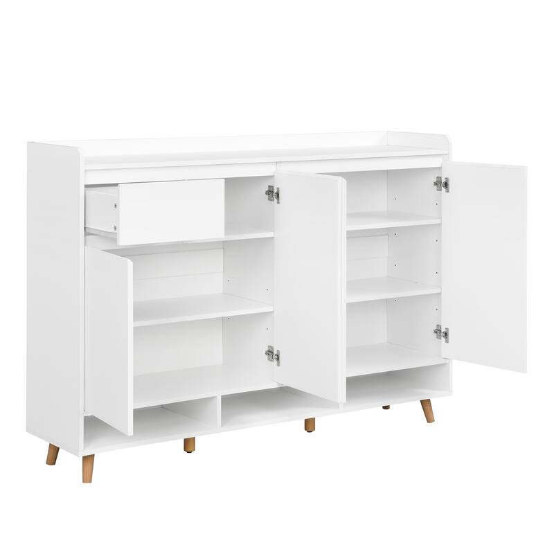 Sleek Contemporary Shoe Cabinet with Adjustable Shelves and Solid Wood Legs - 55.1" W × 13.8" D × 39.4" H