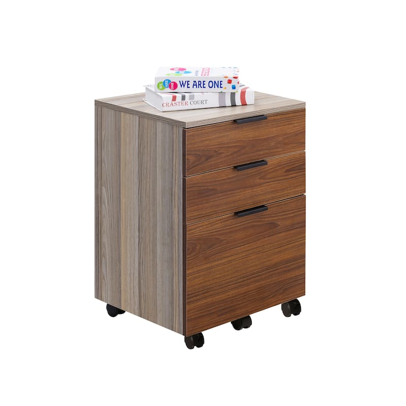 JJS 3 Drawer Rolling Wood File Cabinet with Locking Wheels for A4 or Letter Size - Brown Drawer