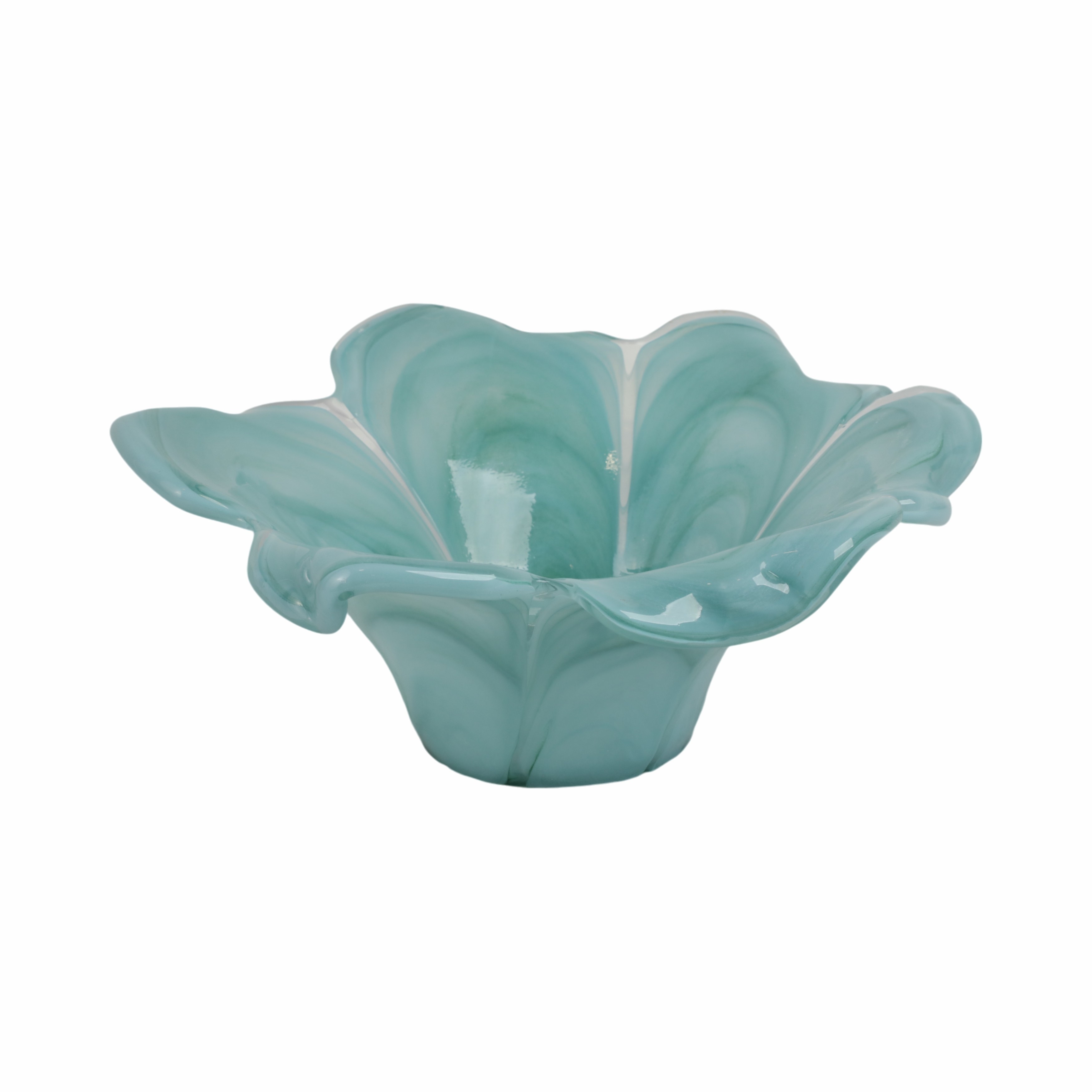 Swirl Flower-Shaped Glass Decorative Accent Bowl Home Decor -Blue