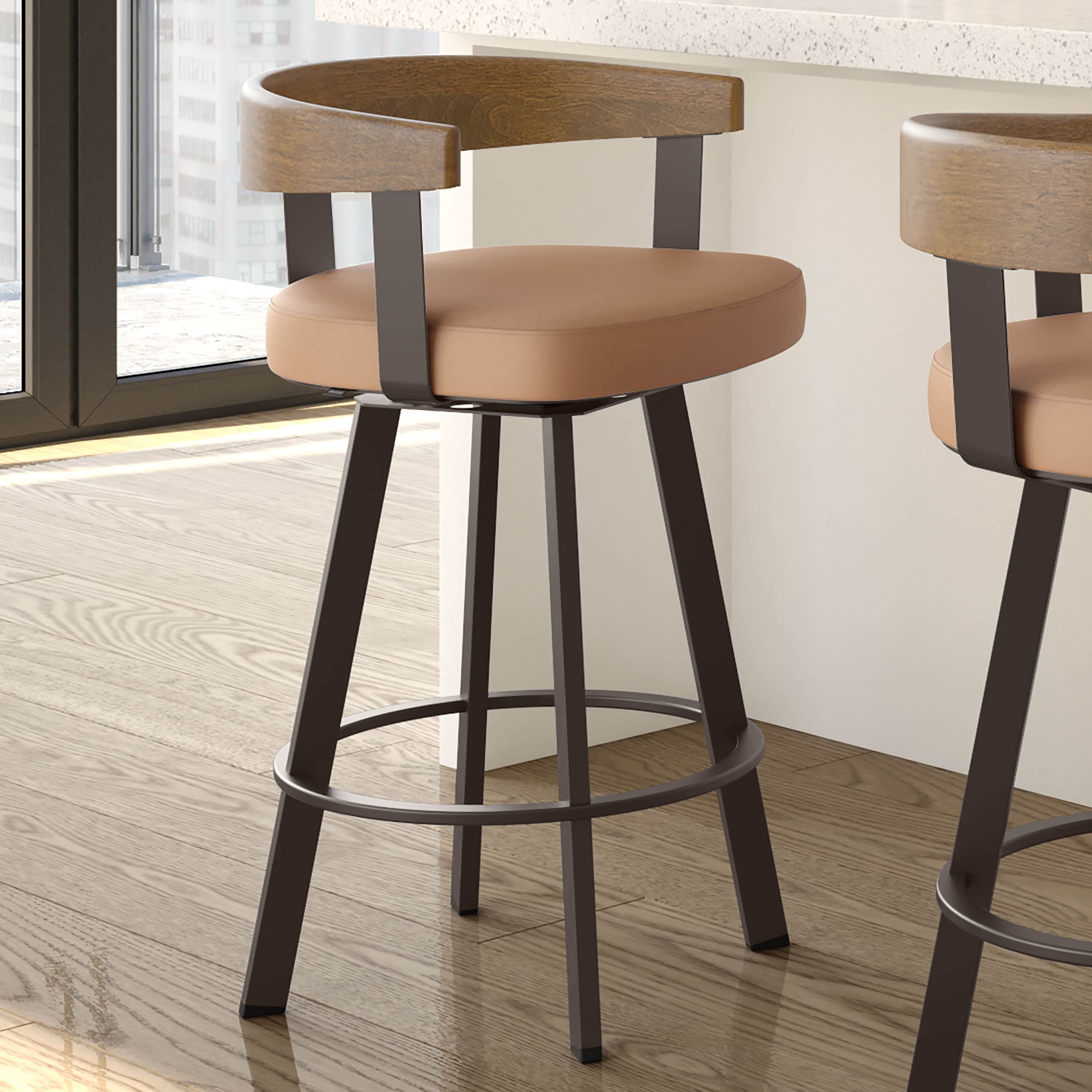 Amisco Lars Swivel Counter and Bar Stool with Wooden Backrest and