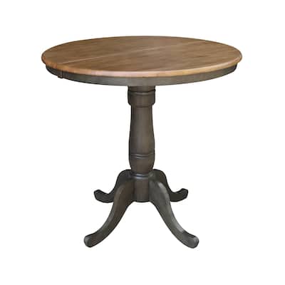 36" Round Top Pedestal Table with 12" leaf - 35.3"H - Counter Height in Hickory and Washed Coal