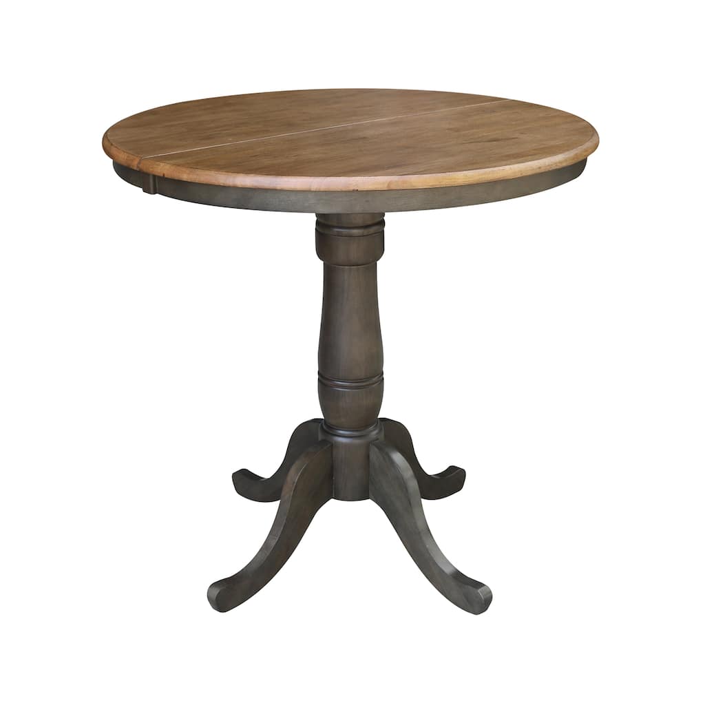 36" Round Top Pedestal Table with 12" leaf - 35.3"H - Counter Height in Hickory and Washed Coal