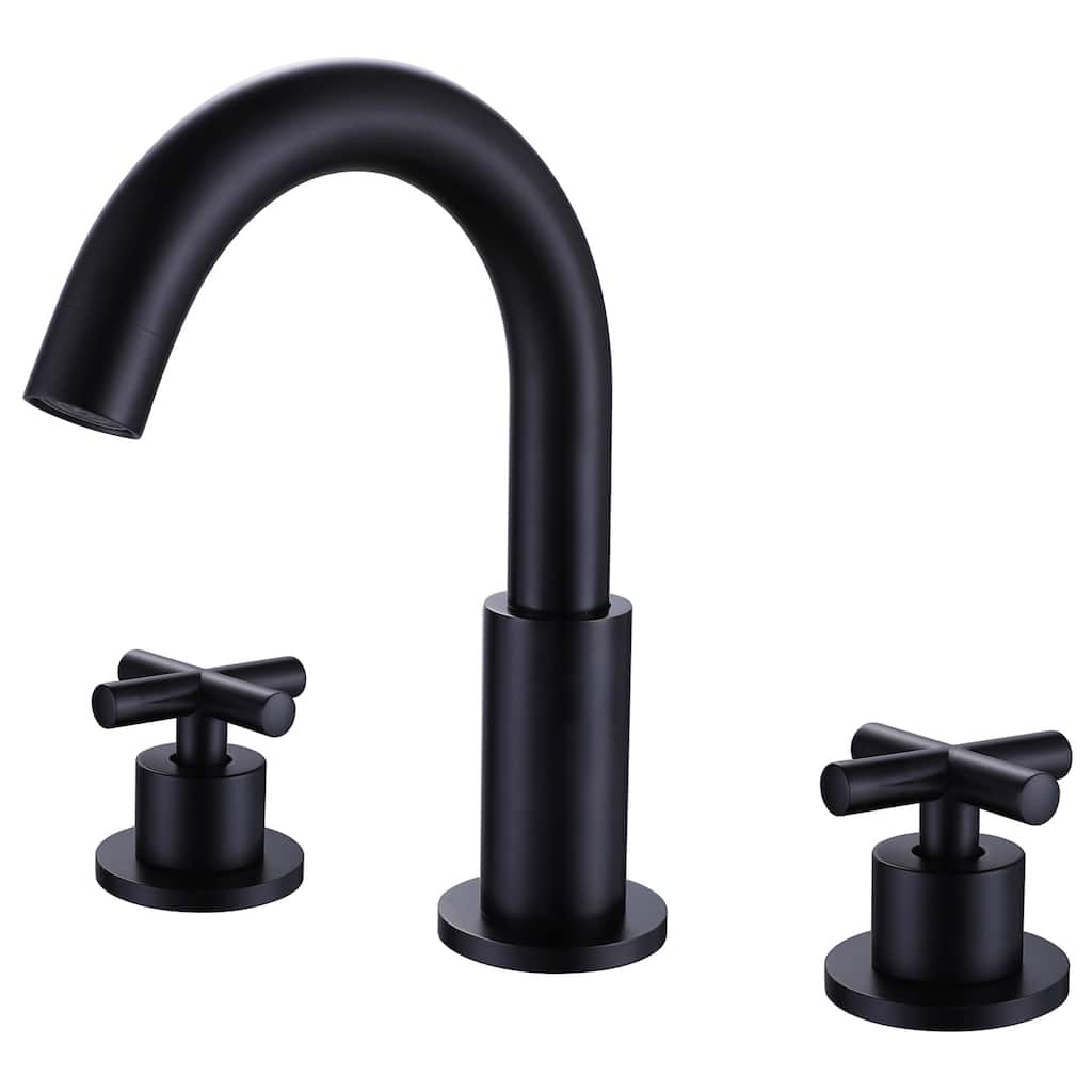 High-Arc Matte Black Bathroom Sink Faucet 3 Hole Widespread with 2 Cross Handles