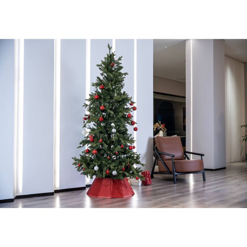 26.75" Shiny Red Fabric Hexagonal Christmas Tree Collar