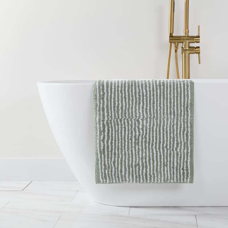 Becky Cameron 100% Cotton Pinstripe Patterned Bath Mat - 24" x 17" - Sage